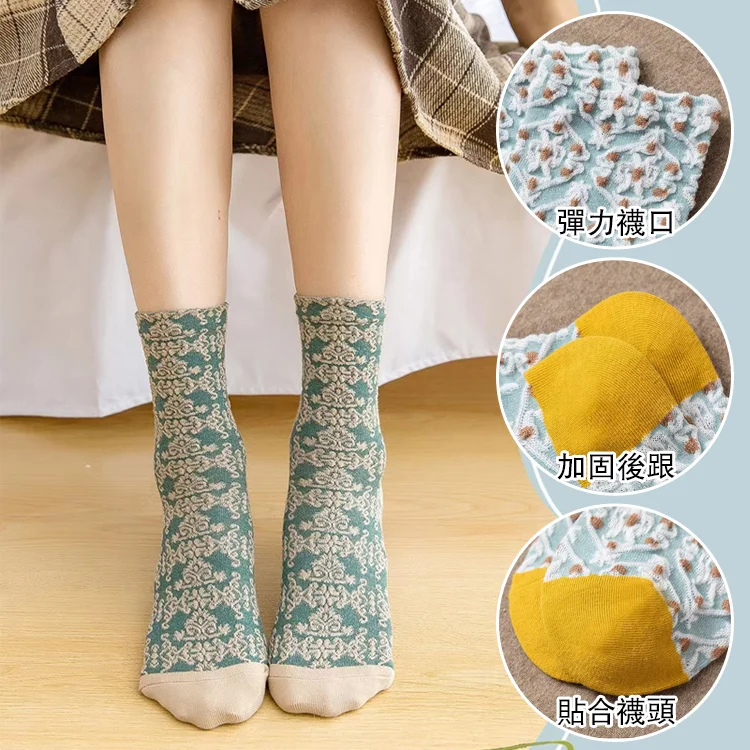 復古立體浮雕長筒襪，促進血液流動，改善靜脈曲張 底部負離子釋放熱量緩解肌肉緊張，足部疲勞